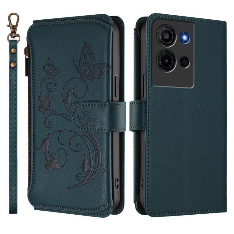 For TCL K32 5G / K33 5G Butterfly Love Flower Multi-card Zipper Wallet Leather Phone Case