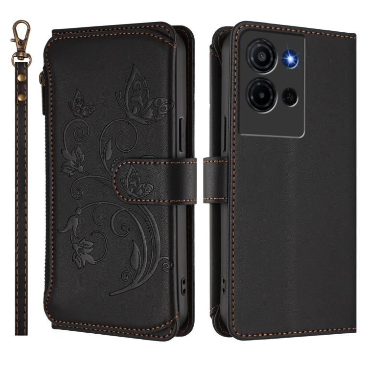For TCL K32 5G / K33 5G Butterfly Love Flower Multi-card Zipper Wallet Leather Phone Case