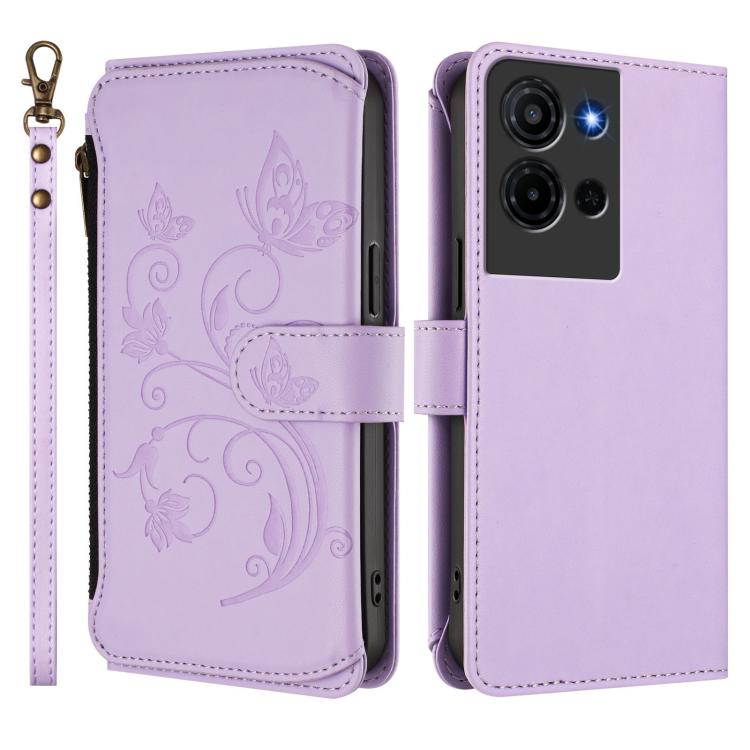 For TCL K32 5G / K33 5G Butterfly Love Flower Multi-card Zipper Wallet Leather Phone Case