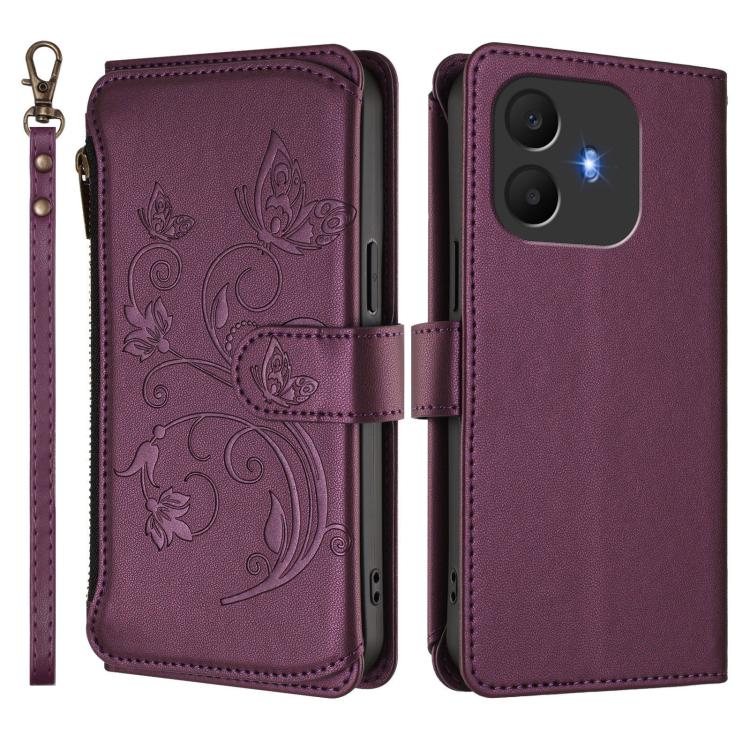For TCL K70 Power 4G / K70 4G Butterfly Love Flower Multi-card Zipper Wallet Leather Phone Case