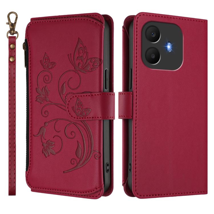 For TCL K70 Power 4G / K70 4G Butterfly Love Flower Multi-card Zipper Wallet Leather Phone Case