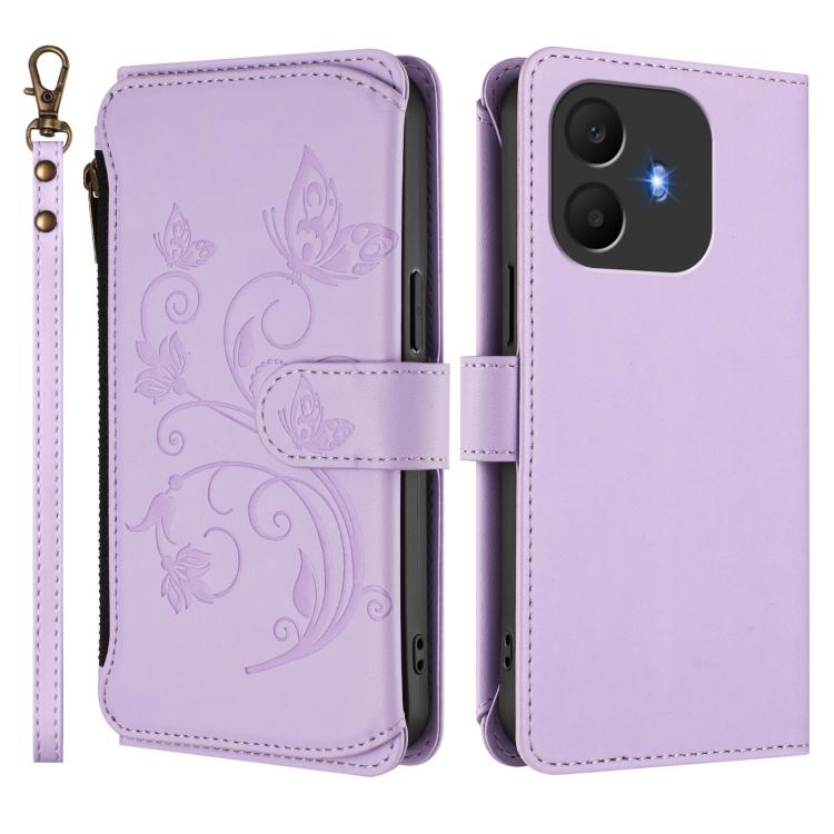 For TCL K70 Power 4G / K70 4G Butterfly Love Flower Multi-card Zipper Wallet Leather Phone Case