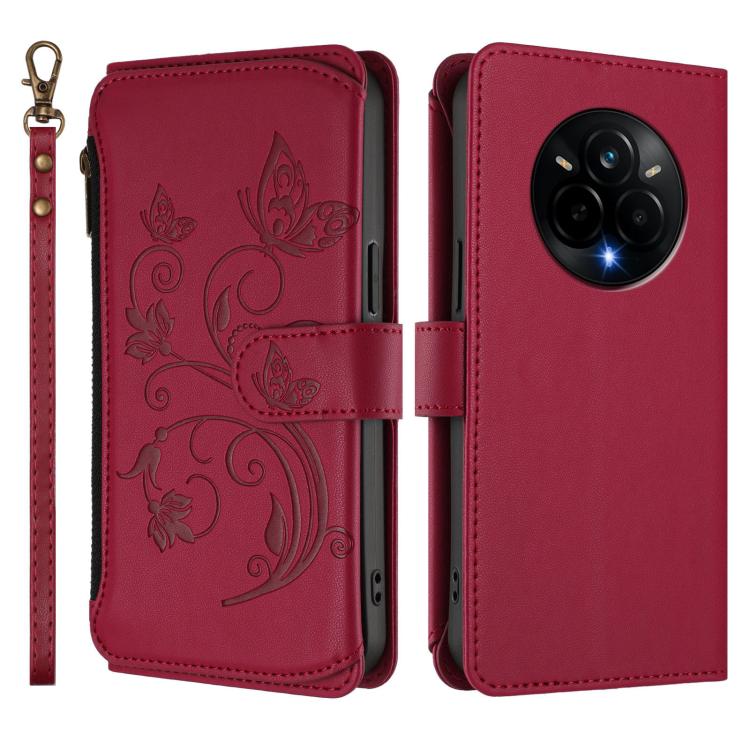 For Realme 14 Pro 5G India Butterfly Love Flower Multi-card Zipper Wallet Leather Phone Case