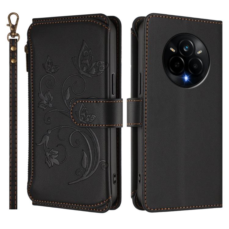 For Realme 14 Pro 5G India Butterfly Love Flower Multi-card Zipper Wallet Leather Phone Case