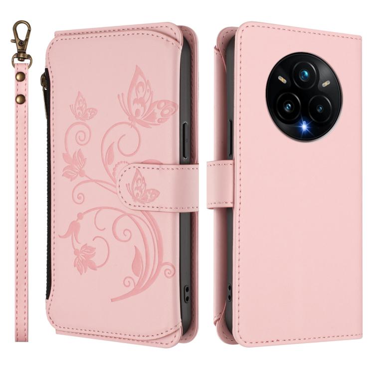 For Realme 14 Pro+ 5G Butterfly Love Flower Multi-card Zipper Wallet Leather Phone Case