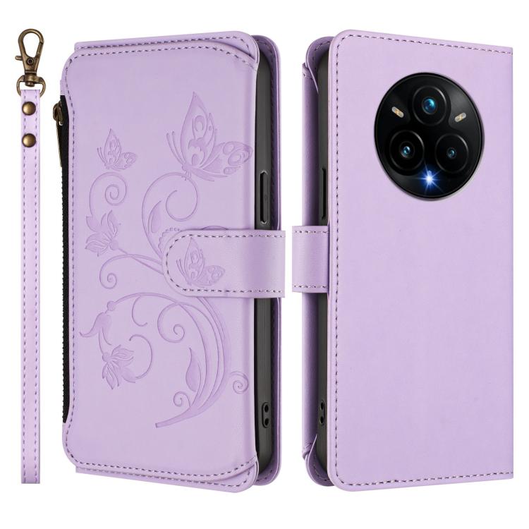 For Realme 14 Pro+ 5G Butterfly Love Flower Multi-card Zipper Wallet Leather Phone Case