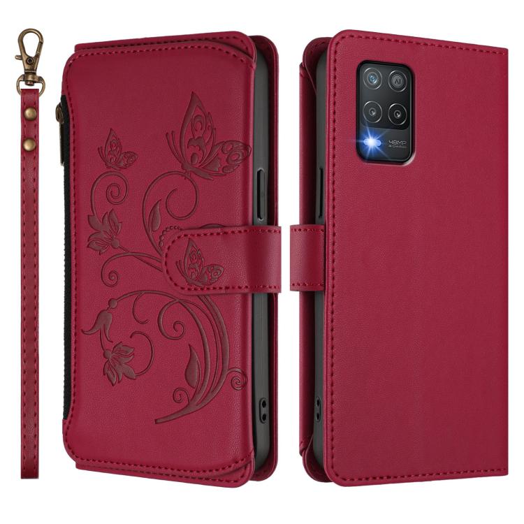For Realme 9 5G India Butterfly Love Flower Multi-card Zipper Wallet Leather Phone Case