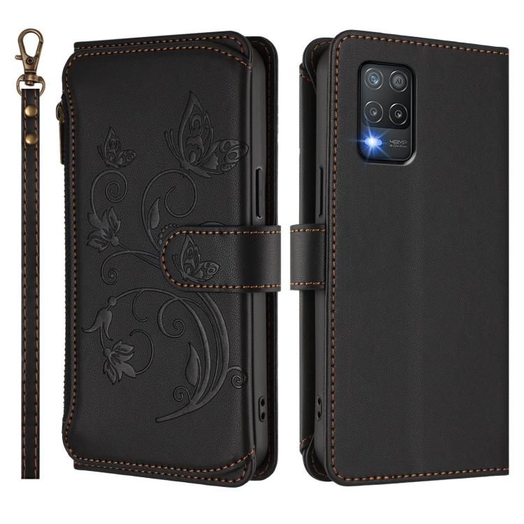 For Realme 9 5G India Butterfly Love Flower Multi-card Zipper Wallet Leather Phone Case