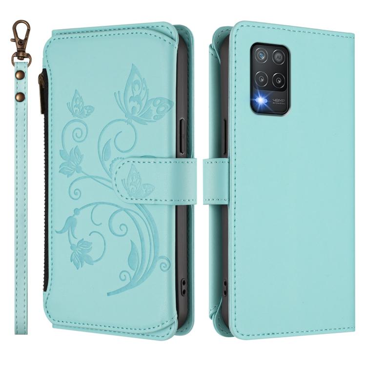 For Realme 9 5G India Butterfly Love Flower Multi-card Zipper Wallet Leather Phone Case