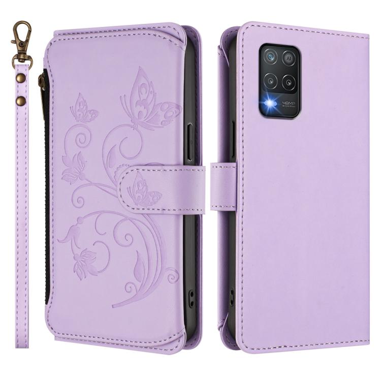 For Realme 9 5G India Butterfly Love Flower Multi-card Zipper Wallet Leather Phone Case