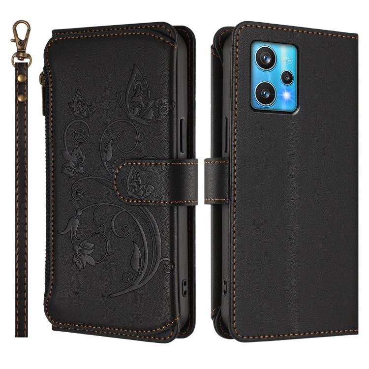 For Realme 9 Pro+ 5G / Narzo 50 Pro 5G Butterfly Love Flower Multi-card Zipper Wallet Leather Phone Case