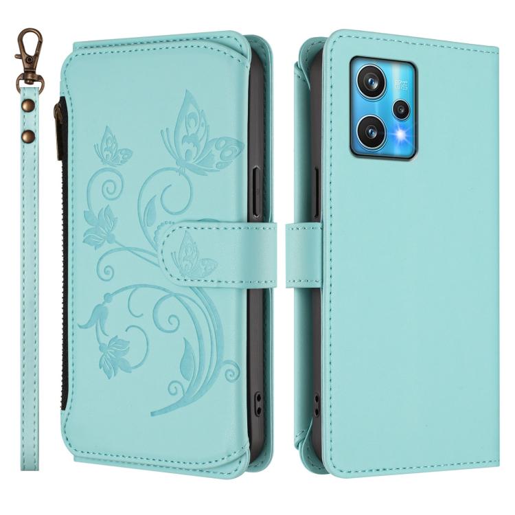 For Realme 9 Pro+ 5G / Narzo 50 Pro 5G Butterfly Love Flower Multi-card Zipper Wallet Leather Phone Case