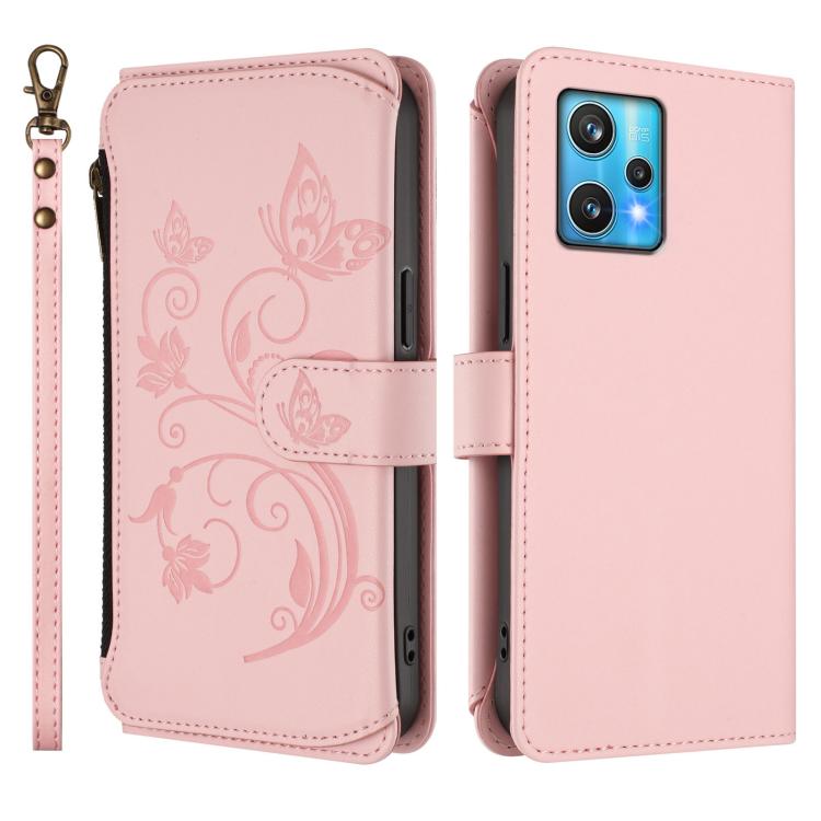 For Realme 9 Pro+ 5G / Narzo 50 Pro 5G Butterfly Love Flower Multi-card Zipper Wallet Leather Phone Case