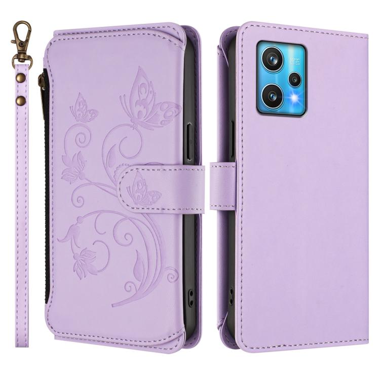 For Realme 9 Pro+ 5G / Narzo 50 Pro 5G Butterfly Love Flower Multi-card Zipper Wallet Leather Phone Case