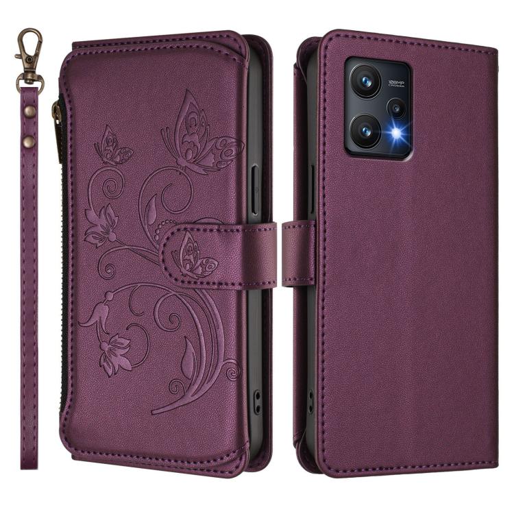 For Realme 9 Pro 5G Global / 9 5G EU Butterfly Love Flower Multi-card Zipper Wallet Leather Phone Case