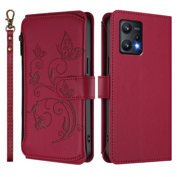 For Realme 9 Pro 5G Global / 9 5G EU Butterfly Love Flower Multi-card Zipper Wallet Leather Phone Case