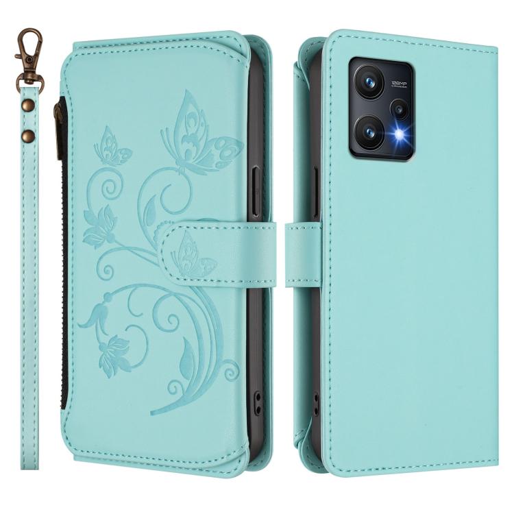 For Realme 9 Pro 5G Global / 9 5G EU Butterfly Love Flower Multi-card Zipper Wallet Leather Phone Case