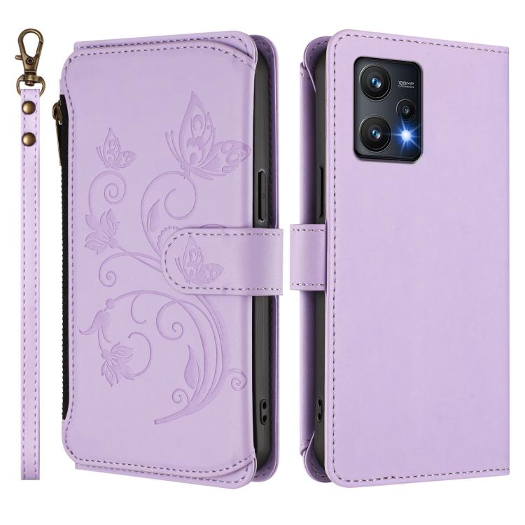 For Realme 9 Pro 5G Global / 9 5G EU Butterfly Love Flower Multi-card Zipper Wallet Leather Phone Case