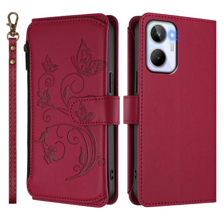 For Realme 10 4G Global Butterfly Love Flower Multi-card Zipper Wallet Leather Phone Case