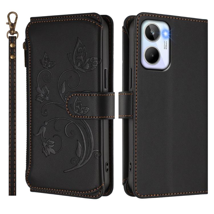 For Realme 10 4G Global Butterfly Love Flower Multi-card Zipper Wallet Leather Phone Case