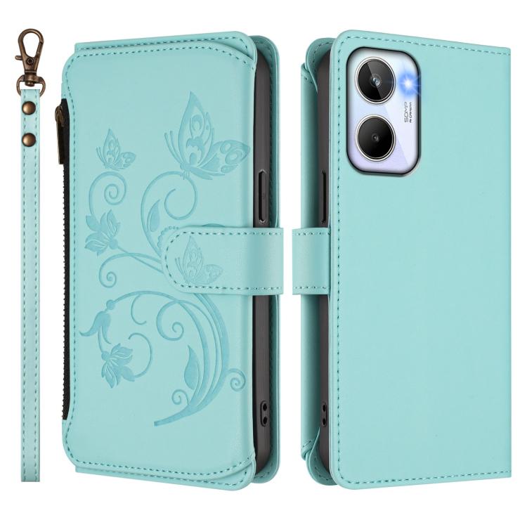 For Realme 10 4G Global Butterfly Love Flower Multi-card Zipper Wallet Leather Phone Case