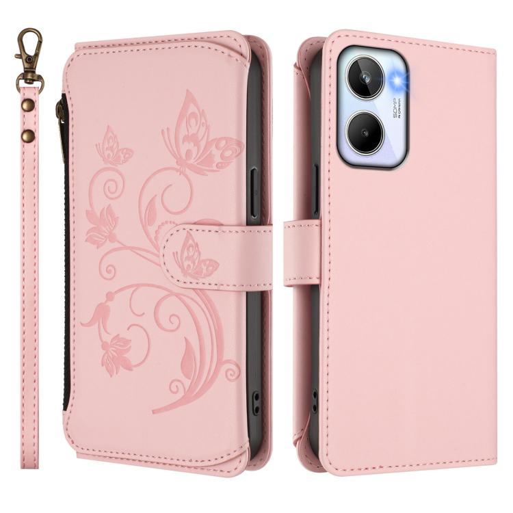For Realme 10 4G Global Butterfly Love Flower Multi-card Zipper Wallet Leather Phone Case