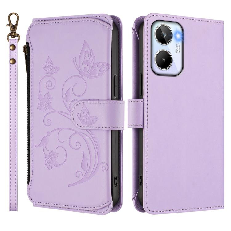 For Realme 10 4G Global Butterfly Love Flower Multi-card Zipper Wallet Leather Phone Case