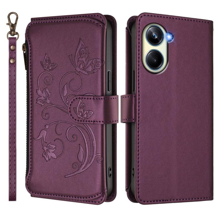 For Realme 10 Pro 5G Butterfly Love Flower Multi-card Zipper Wallet Leather Phone Case