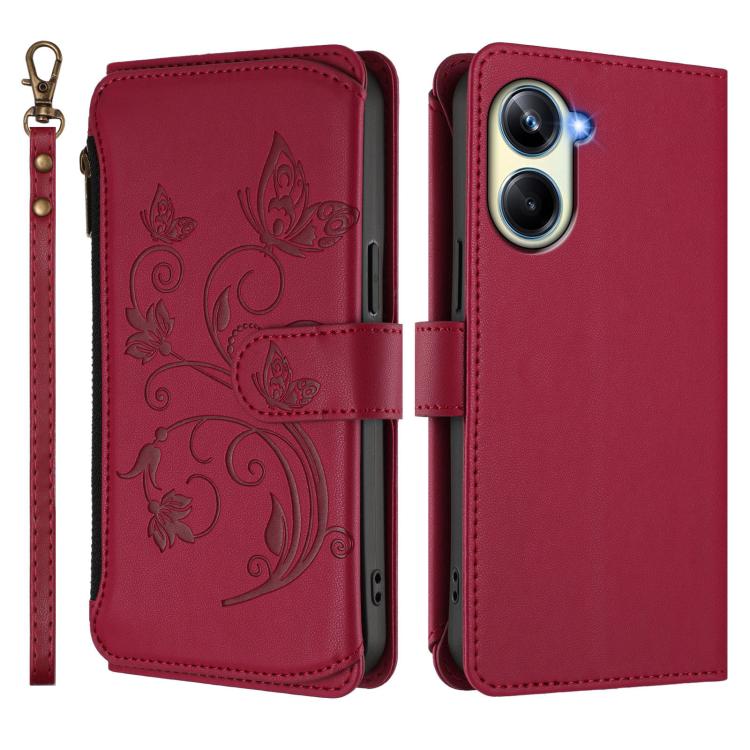 For Realme 10 Pro 5G Butterfly Love Flower Multi-card Zipper Wallet Leather Phone Case