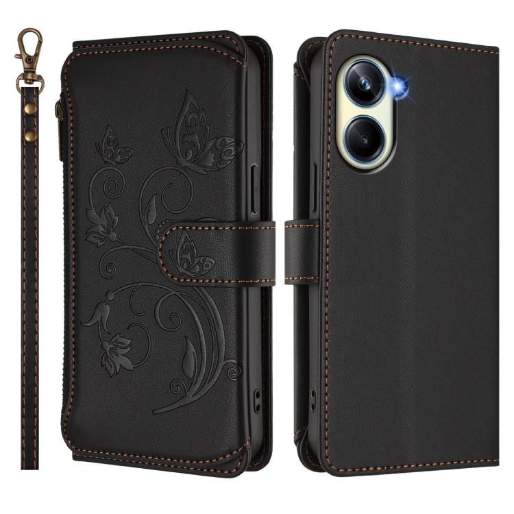 For Realme 10 Pro 5G Butterfly Love Flower Multi-card Zipper Wallet Leather Phone Case