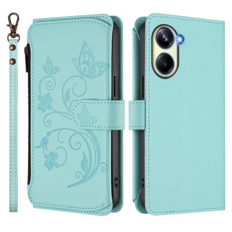 For Realme 10 Pro 5G Butterfly Love Flower Multi-card Zipper Wallet Leather Phone Case