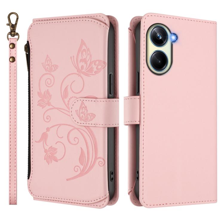For Realme 10 Pro 5G Butterfly Love Flower Multi-card Zipper Wallet Leather Phone Case