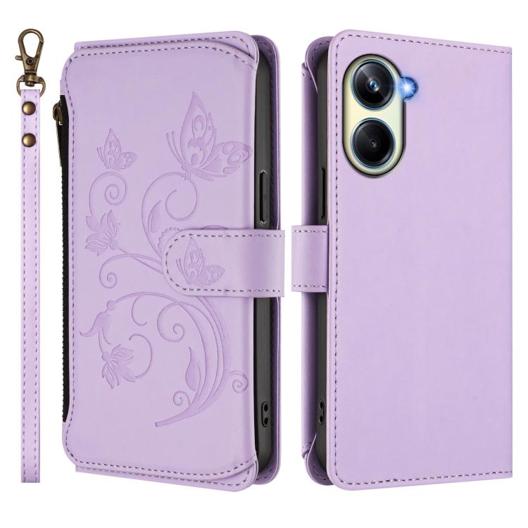 For Realme 10 Pro 5G Butterfly Love Flower Multi-card Zipper Wallet Leather Phone Case