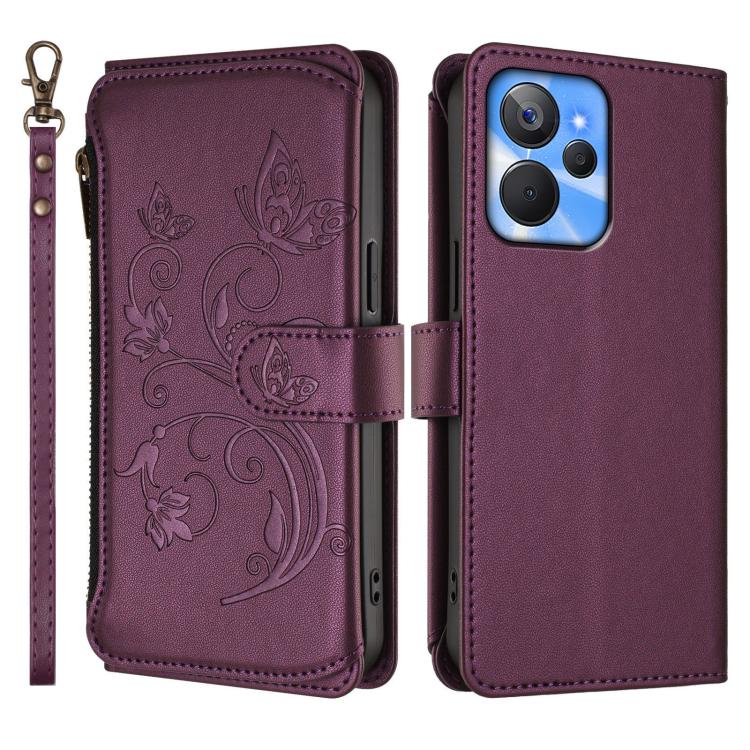 For Realme 10T 5G / 10S 5G Butterfly Love Flower Multi-card Zipper Wallet Leather Phone Case