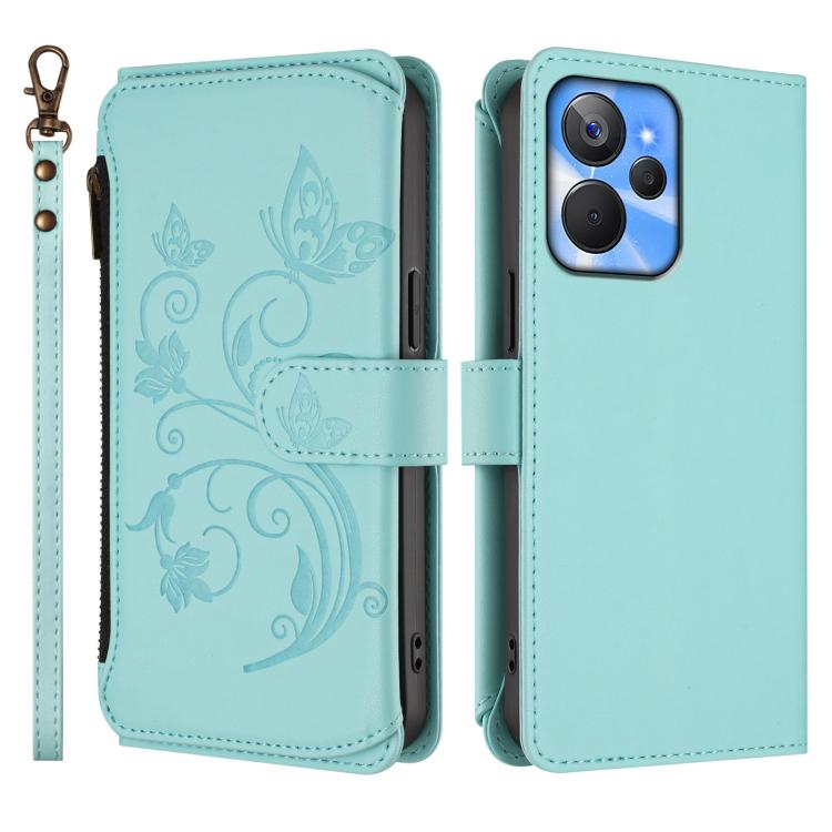 For Realme 10T 5G / 10S 5G Butterfly Love Flower Multi-card Zipper Wallet Leather Phone Case