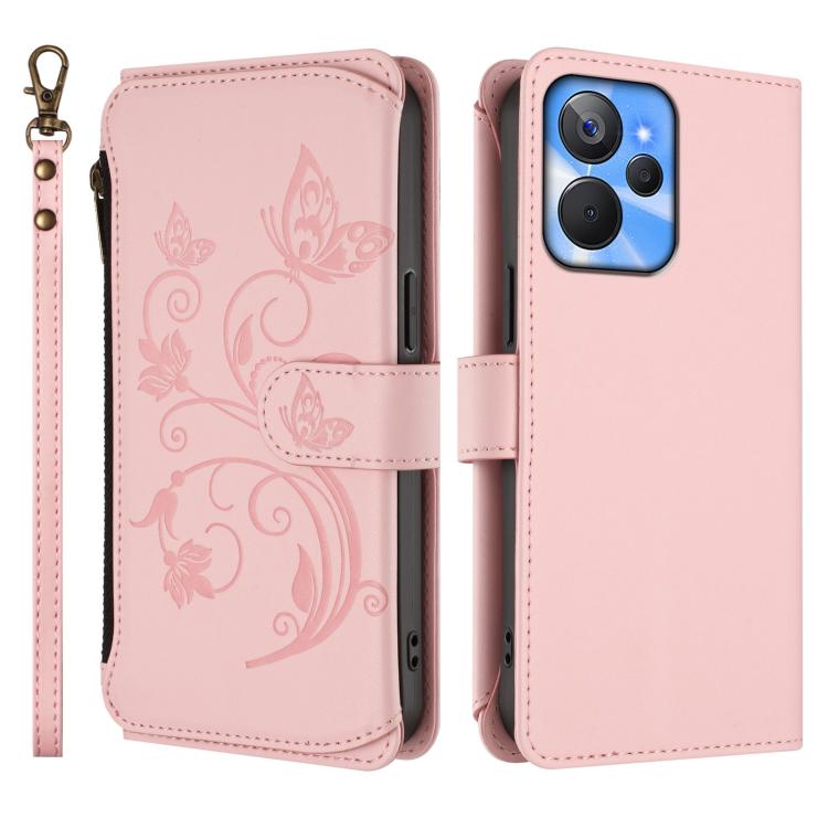 For Realme 10T 5G / 10S 5G Butterfly Love Flower Multi-card Zipper Wallet Leather Phone Case