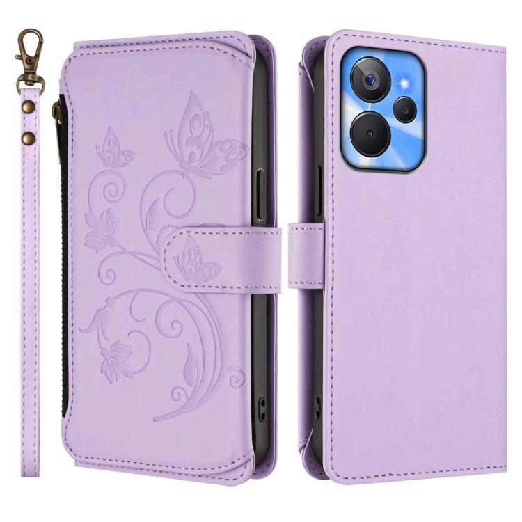 For Realme 10T 5G / 10S 5G Butterfly Love Flower Multi-card Zipper Wallet Leather Phone Case