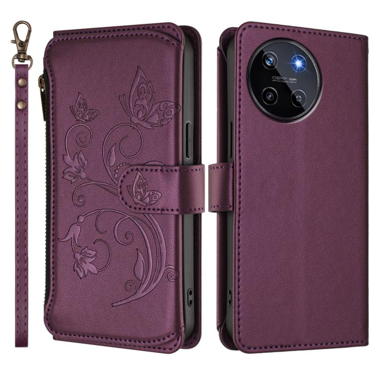 For Realme 11 4G Global Butterfly Love Flower Multi-card Zipper Wallet Leather Phone Case