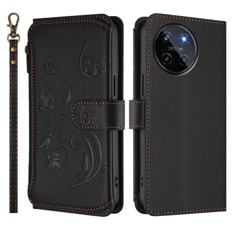 For Realme 11 4G Global Butterfly Love Flower Multi-card Zipper Wallet Leather Phone Case