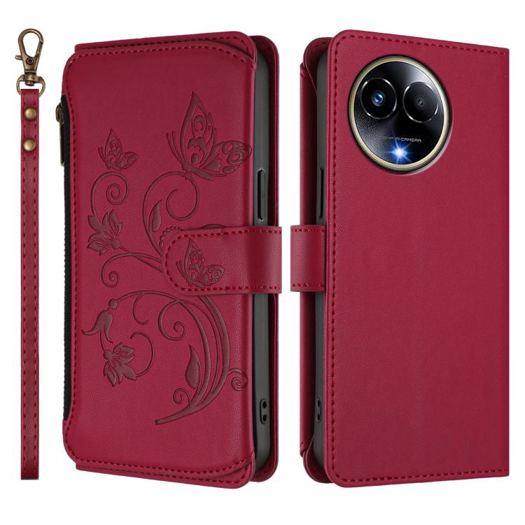 For Realme 11 5G Global / C67 5G India Butterfly Love Flower Multi-card Zipper Wallet Leather Phone Case