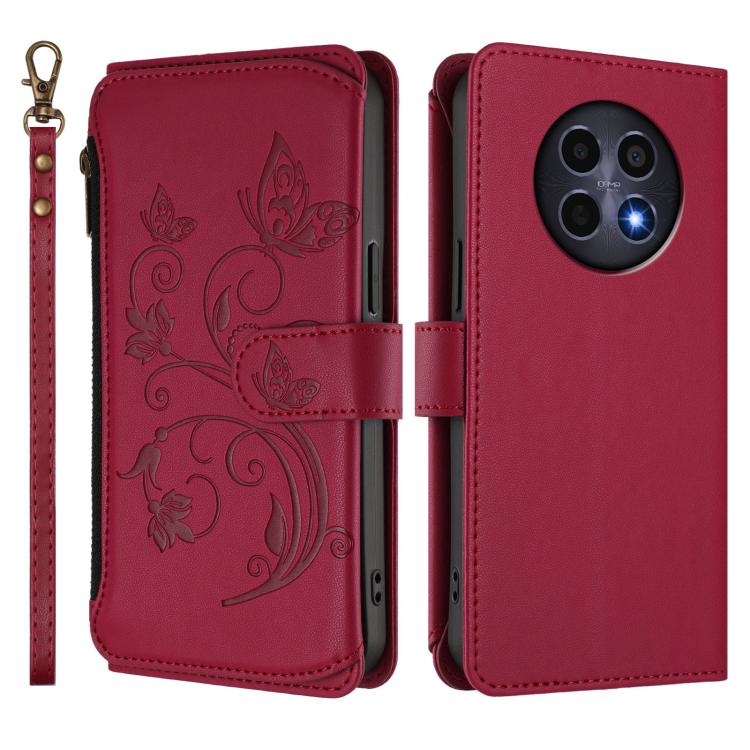 For Realme 13 / 12 / 12x / C65 5G Global Butterfly Love Flower Multi-card Zipper Wallet Leather Phone Case