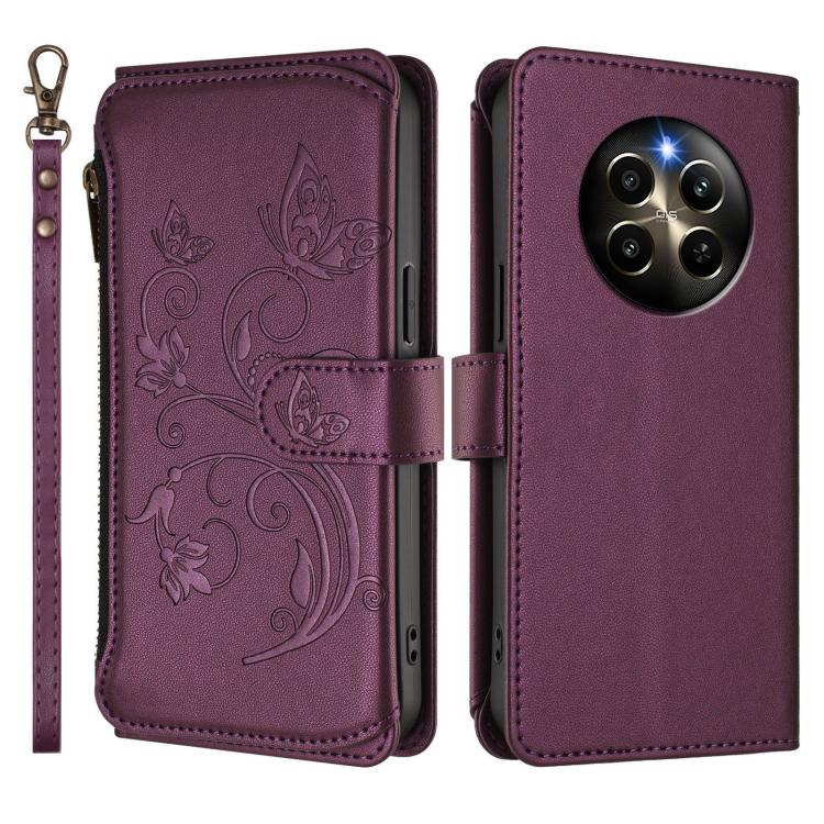 For Realme 12 Pro / 12 Pro+ / P1 Pro 5G Butterfly Love Flower Multi-card Zipper Wallet Leather Phone Case