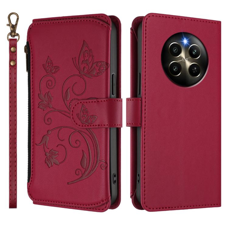 For Realme 12 Pro / 12 Pro+ / P1 Pro 5G Butterfly Love Flower Multi-card Zipper Wallet Leather Phone Case