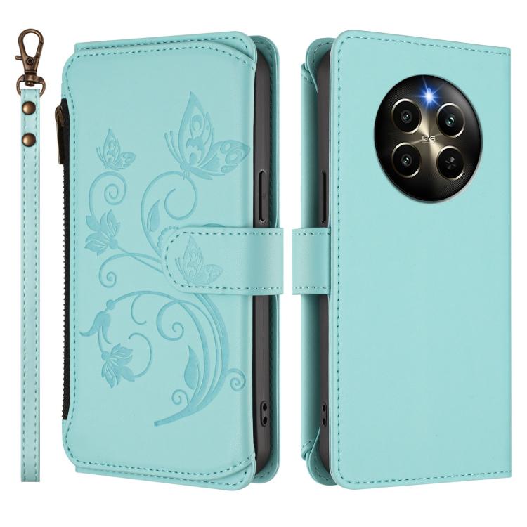 For Realme 12 Pro / 12 Pro+ / P1 Pro 5G Butterfly Love Flower Multi-card Zipper Wallet Leather Phone Case