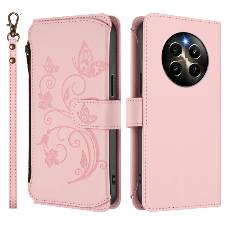 For Realme 12 Pro / 12 Pro+ / P1 Pro 5G Butterfly Love Flower Multi-card Zipper Wallet Leather Phone Case
