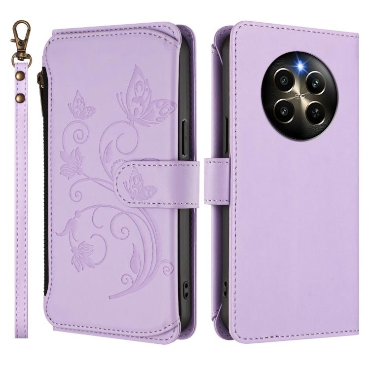 For Realme 12 Pro / 12 Pro+ / P1 Pro 5G Butterfly Love Flower Multi-card Zipper Wallet Leather Phone Case