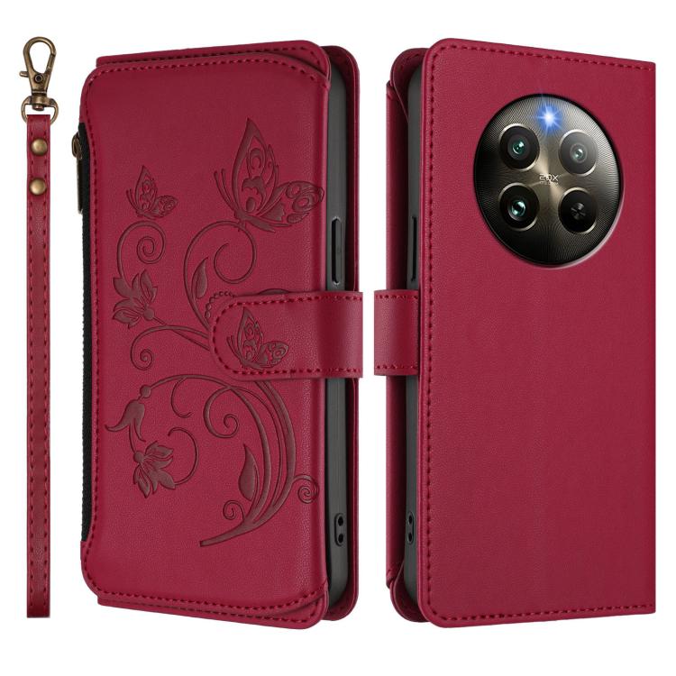 For Realme 13 / 12 4G / P1 5G Global Butterfly Love Flower Multi-card Zipper Wallet Leather Phone Case