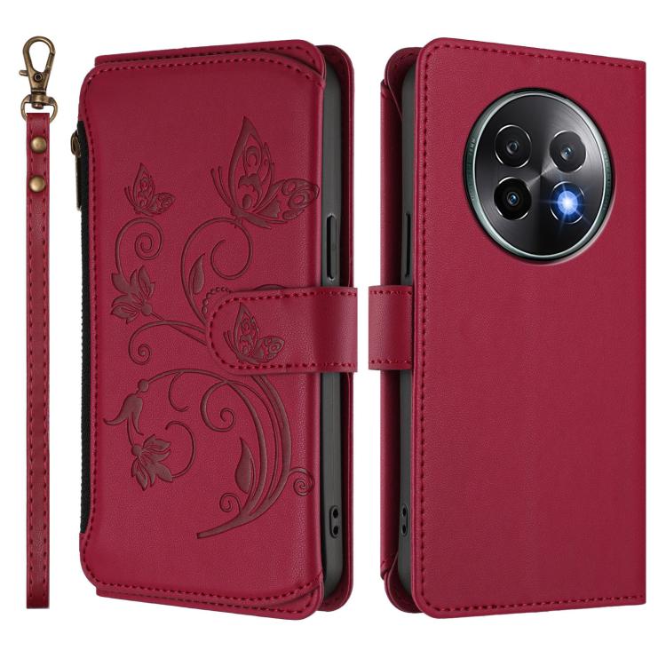 For Realme 13+ 5G Global Butterfly Love Flower Multi-card Zipper Wallet Leather Phone Case