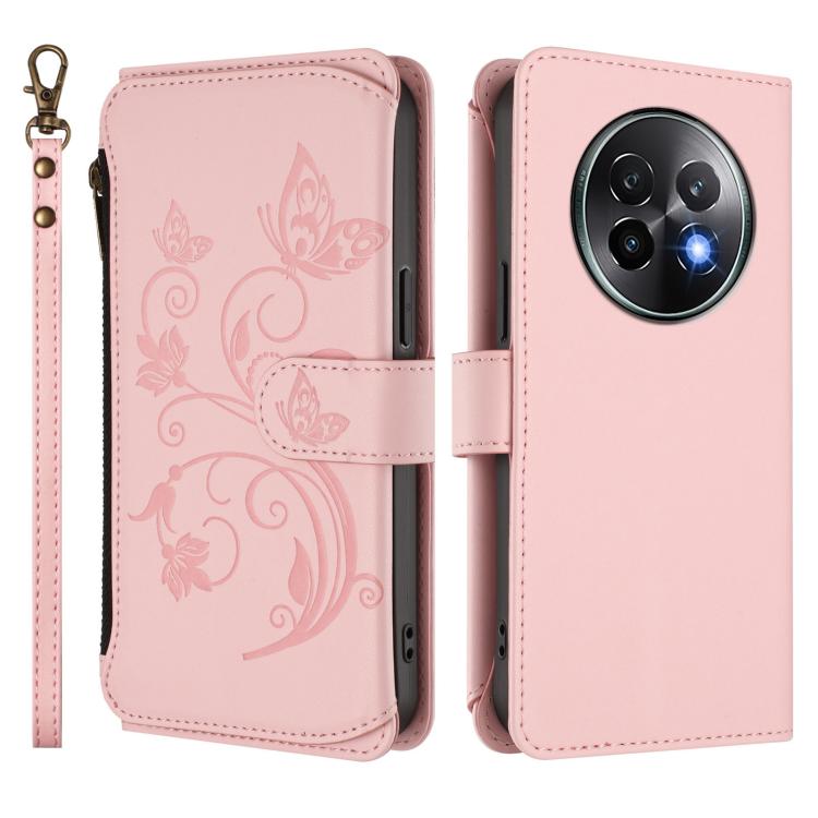 For Realme 13+ 5G Global Butterfly Love Flower Multi-card Zipper Wallet Leather Phone Case