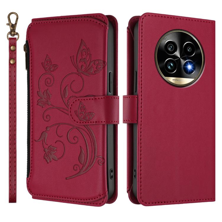 For Realme 13 Pro / 13 Pro+ 5G Global Butterfly Love Flower Multi-card Zipper Wallet Leather Phone Case